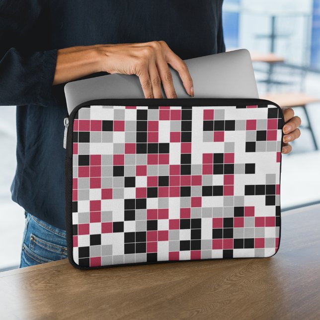 Modern Magenta Black Gray Geometric Laptop Sleeve (Creator Uploaded)