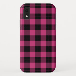Modern Magenta Black Plaid Pattern iPhone XR Case