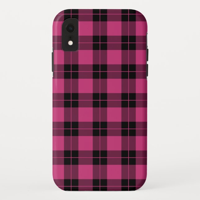 Modern Magenta Black Plaid Pattern Case-Mate iPhone Case (Back)