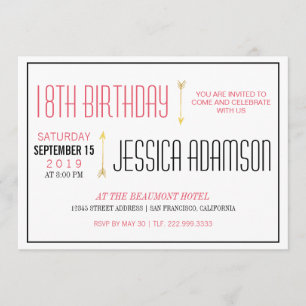 Modern Magenta & Black Typography 18th Birthday Invitation
