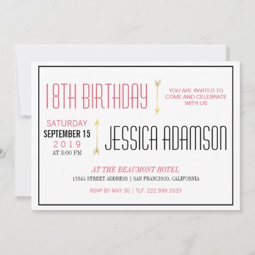 Modern Magenta  Black Typography  18th Birthday Invitation