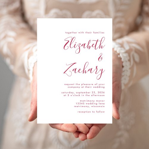 Modern Magenta Calligraphy Wedding Invitation