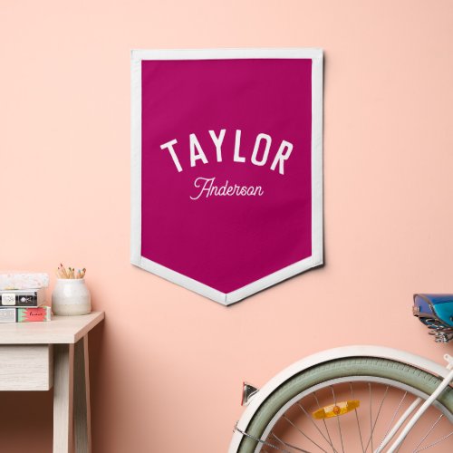 Modern Magenta Custom Name Kids Room Wall Decor Pennant