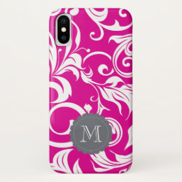 Modern Magenta Floral Wallpaper Custom Monogram iPhone X Case