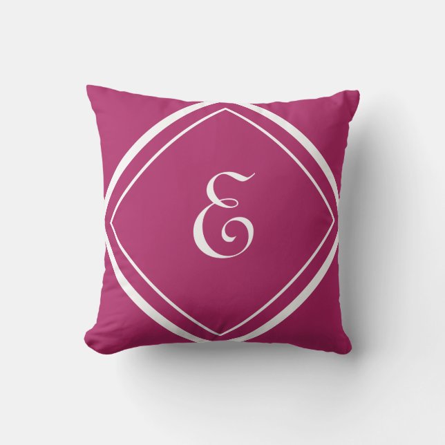 Modern Magenta Girly Script Monogram Throw Pillow (Front)