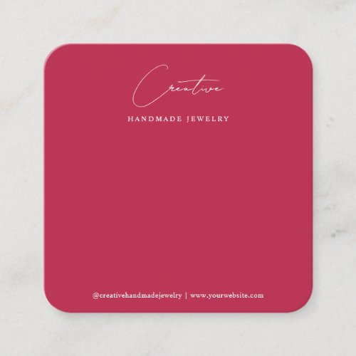 Modern Magenta Handwritten Script Jewelry Display Square Business Card