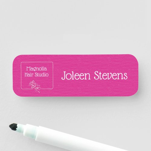 Modern Magenta Magnolia Logo Hair Studio Name Tag