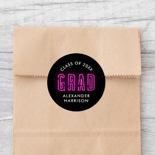 Modern Magenta Neon Graduation Classic Round Sticker