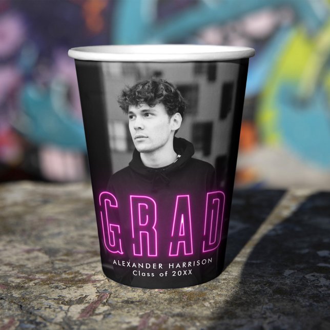 Modern Magenta Neon Graduation Paper Cups (Creator Uploaded)