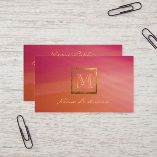 Modern Magenta Orange Abstract Gold Monogram Business Card