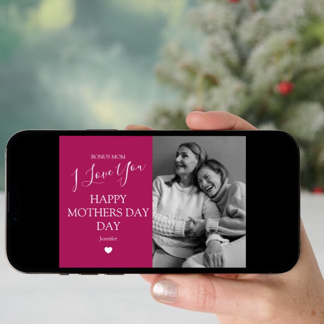 Modern Magenta Photo Mothers Day Holiday Card (Front Digital)