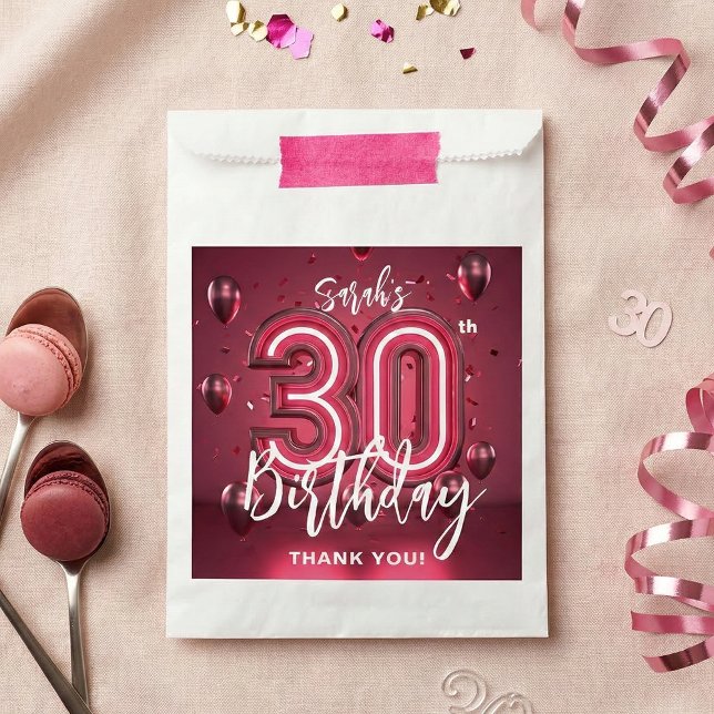 Modern Magenta Pink 30th Birthday Thank You Favor Bag (Creator Uploaded)
