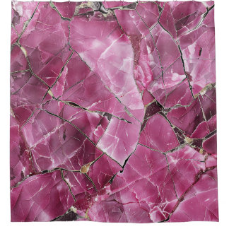 Modern Magenta Pink Agate Gold Fractured Stone Shower Curtain