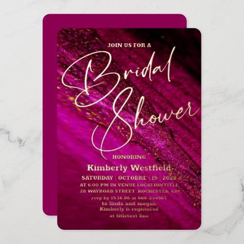 modern magenta pink gold Glamour Bridal Shower   Foil Invitation