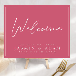 Modern Magenta Pink Minimal Wedding Welcome Sign