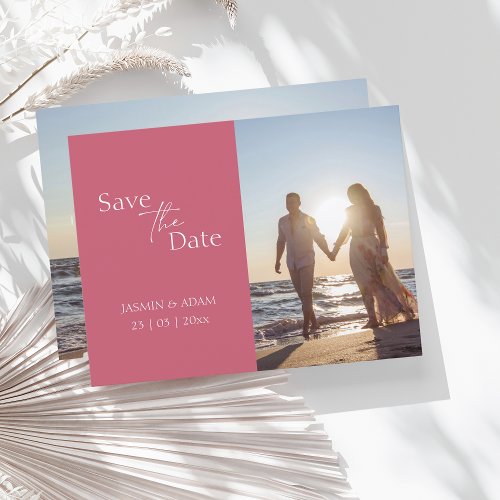 Modern Magenta Pink Photo Wedding Save the Date Postcard