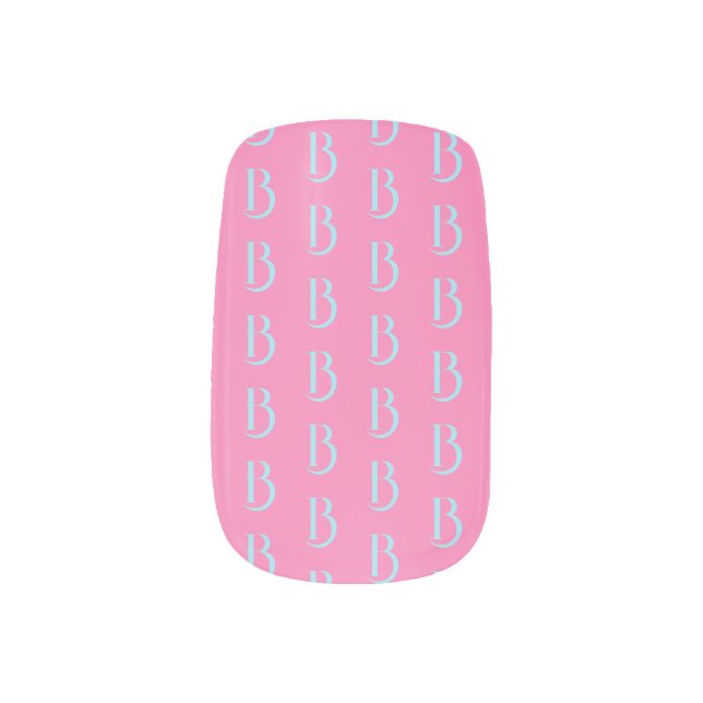Modern Magenta Pink Retro Monogram Initials Minx Nail Art (Left Thumb)