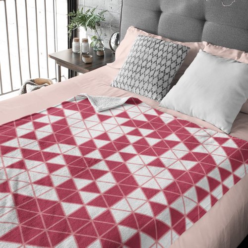 Modern Magenta Pink White Geometric Triangles Fleece Blanket