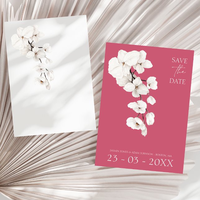 Modern Magenta Pink White Orchids Flowers Wedding Save The Date (Modern Magenta Pink White Orchids Flowers Wedding Save The Date)
