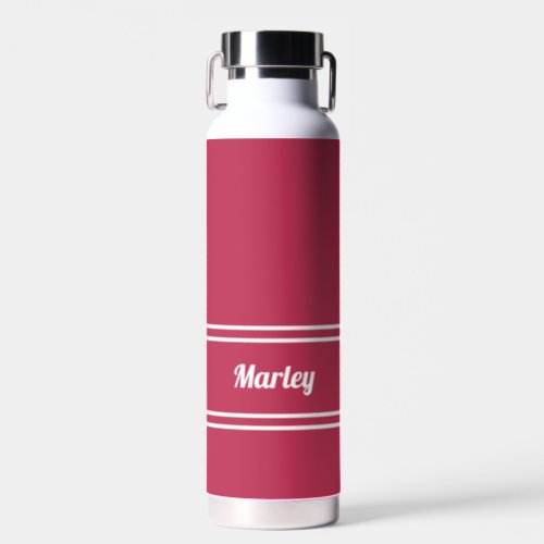 Modern Magenta Red Minimal Stylish Classic Name Water Bottle