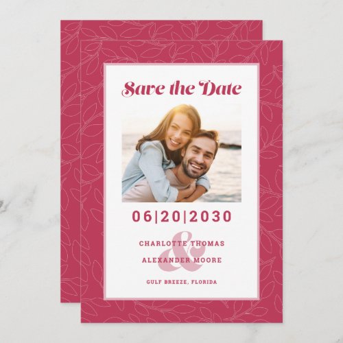 Modern Magenta Red Pattern  Save the Date Photo