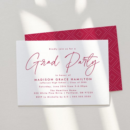 Modern Magenta Script Graduation Party Invitation