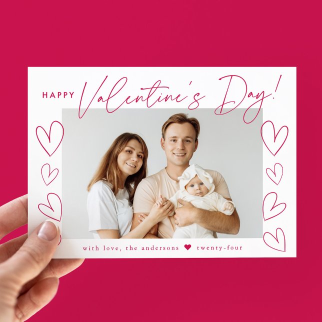 Modern Magenta Script Valentine's Day Photo Holiday Card (Creator Uploaded)