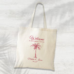 Modern Magenta Tropical Palm Tree Wedding Welcome Tote Bag<br><div class="desc">Customize this classic blue "Welcome" tote bag with your own special touch. This modern design features modern script,  magenta text and artistic palm tree. Personalize it with your names,  wedding date and location. If you need help or matching items,  please contact me.</div>