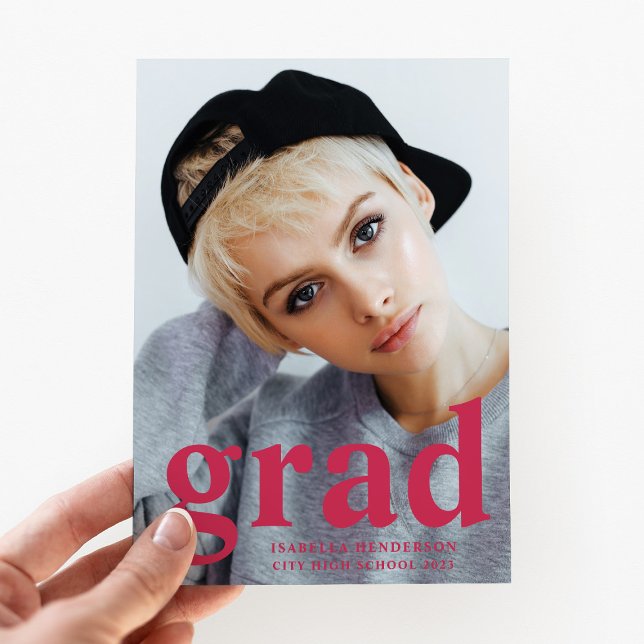 Modern Magenta Typography Photo Graduation Announcement (Creator Uploaded)