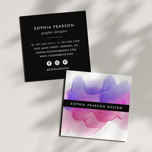 Modern Magenta Watercolor Blot  Social Media Square Business Card