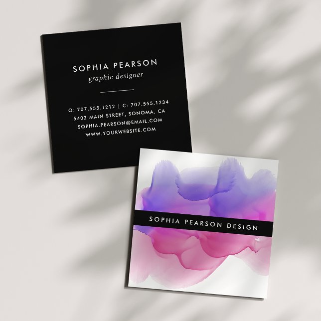 Modern Magenta Watercolor Blot Square Business Card (Creator Uploaded)