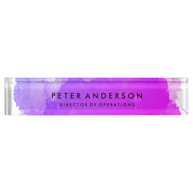 Modern Magenta Watercolor Desk Nameplate (Front)