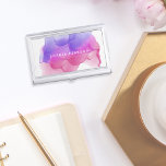 Modern Magenta Watercolor | Personalized Business Card Case<br><div class="desc">Elegant and colorful business card holder features your name and/or business name in white,  overlaid on a vibrant watercolor inkblot in fuchsia pink,  purple,  and magenta. Matching business cards and accessories also available.</div>