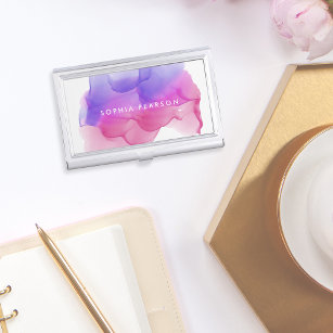 Modern Magenta Watercolor   Personalized Business Card Case