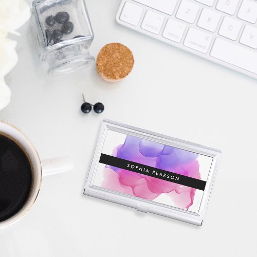 Modern Magenta Watercolor  Personalized Business Card Case