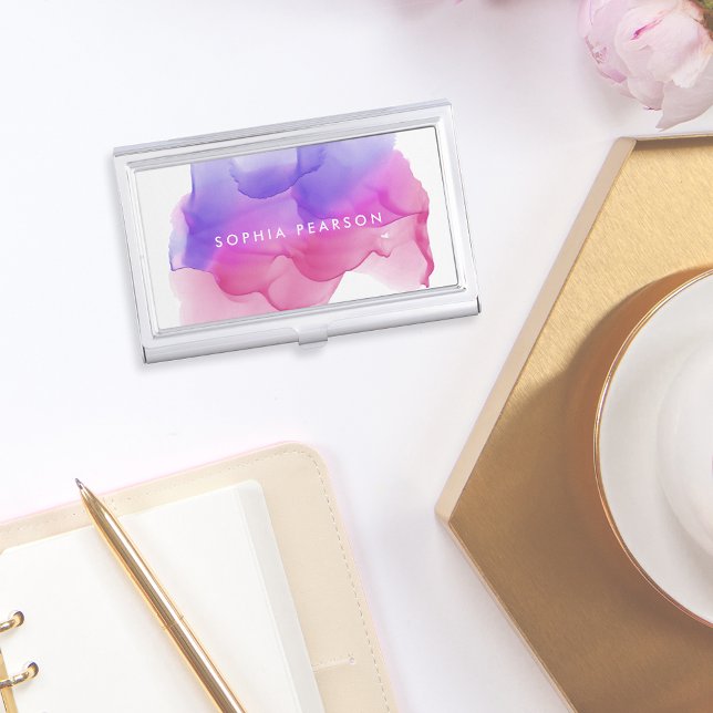 Modern Magenta Watercolor | Personalized Business Card Case (Creator Uploaded)