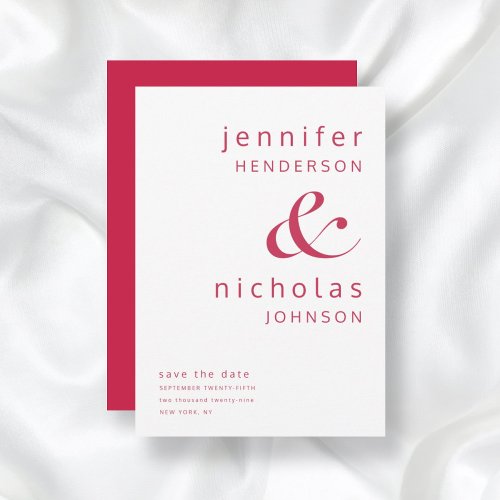 Modern Magenta  White Ampersand Typography Save The Date