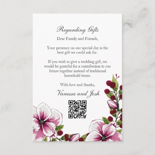 Modern Magenta White Florals Green Regarding Gifts Enclosure Card