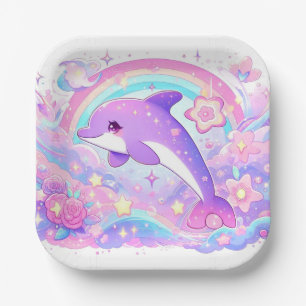 Modern Magical Dolphin Baby Shower Paper Plates