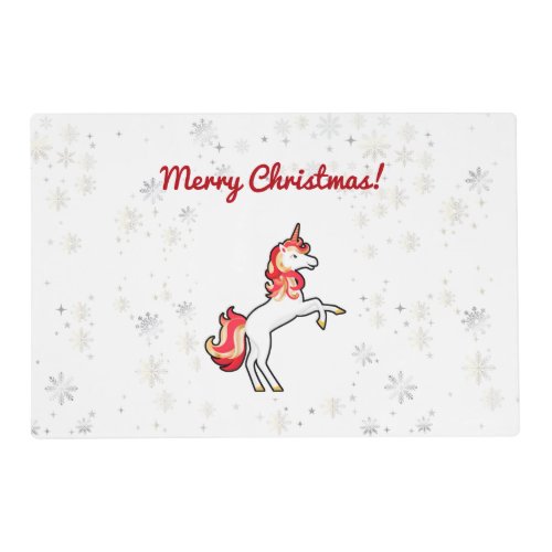 Modern Magical Unicorn Snowflakes Merry Christmas  Placemat