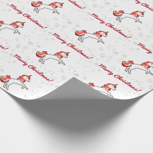 Modern Magical Unicorn Snowflakes Merry Christmas  Wrapping Paper