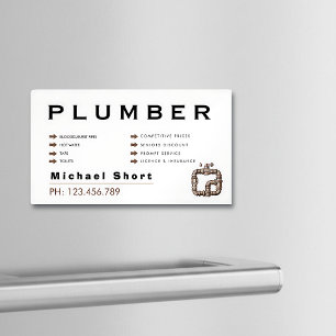 Modern Magnetic Black & Brown Plumber Business Card Magnet