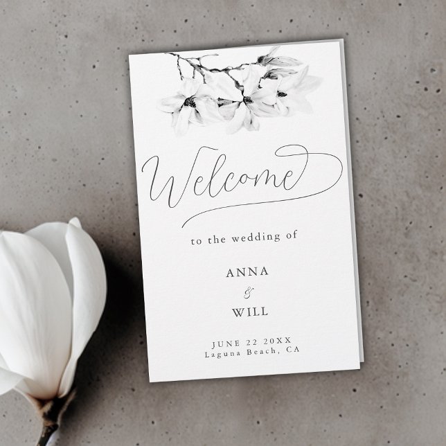 Modern Magnolia Black White Classy Wedding Program (classic magnolia wedding program black white folded elegant modern classic)