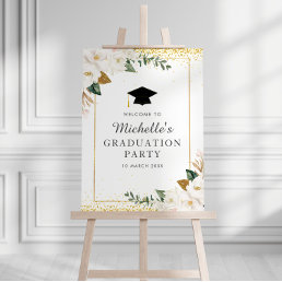 Modern magnolia floral grad party welcome sign