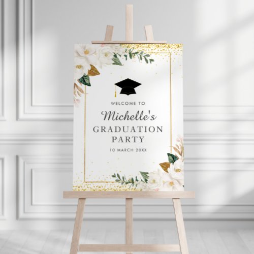 Modern magnolia floral grad party welcome sign