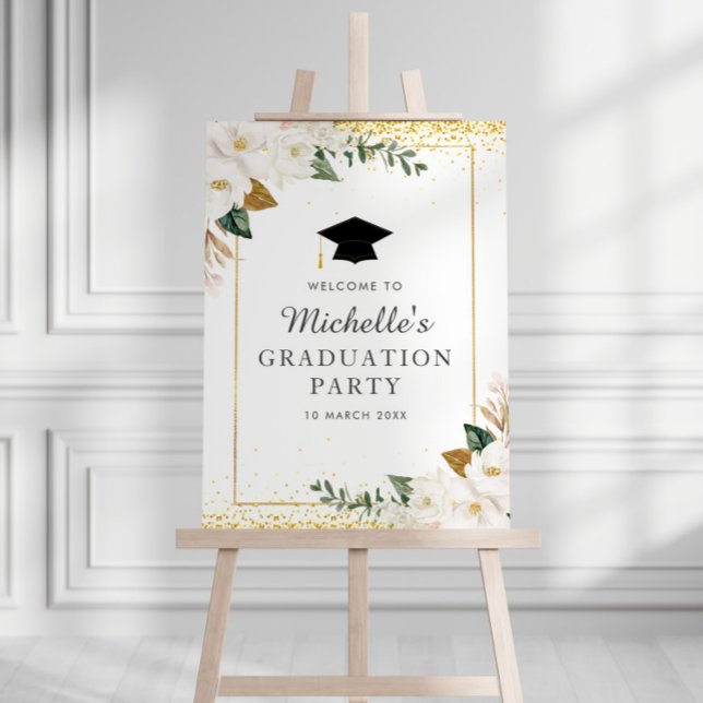 Modern magnolia floral grad party welcome sign (Creator Uploaded)