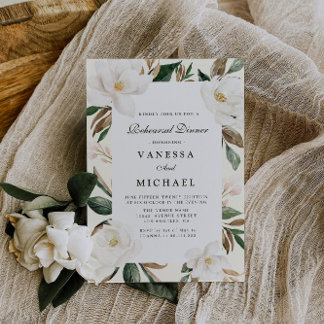 modern magnolia floral rehearsal dinner invitation