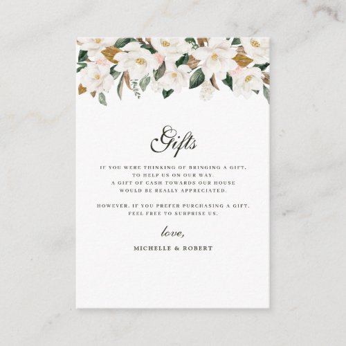 modern magnolia floral wedding gifts card