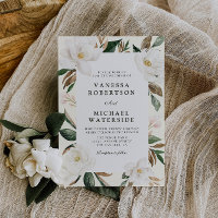 modern magnolia floral wedding invitation
