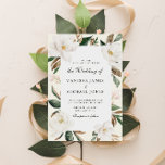 modern magnolia floral wedding invitation<br><div class="desc">This design feature a Floral frame with magnolia blooms and text in the middle. The navy blue back complements well the watercolor flowers and green foliage. The text and color can be changed.</div>